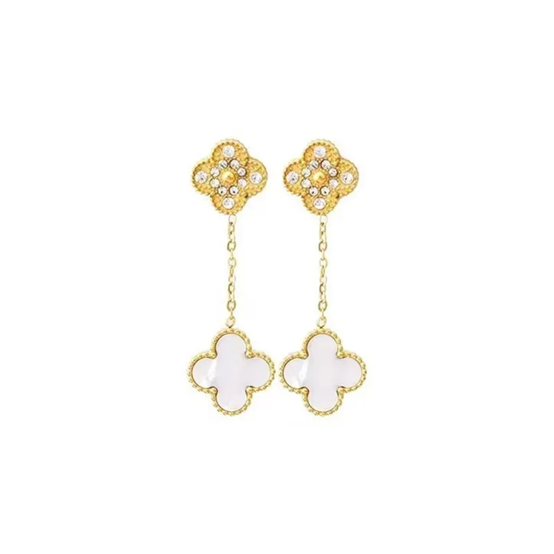Pendientes largo clover stainless steel 18K gold plated