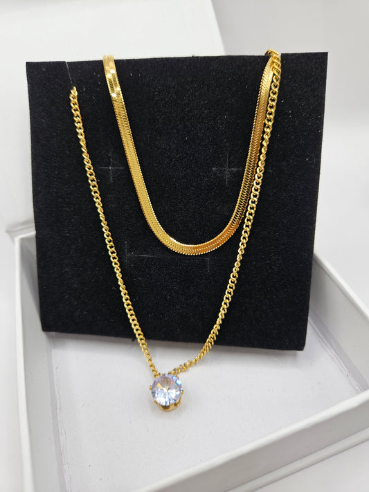 Cadena doble melina en stainless steel con zirconia