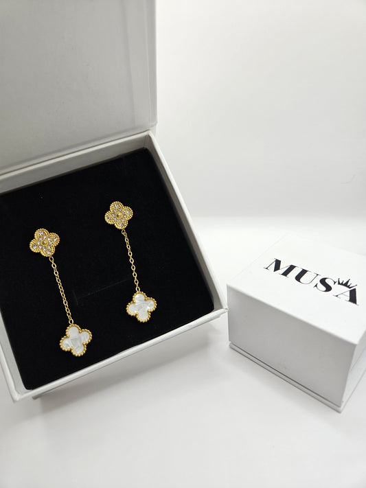 Pendientes largo clover stainless steel 18K gold plated