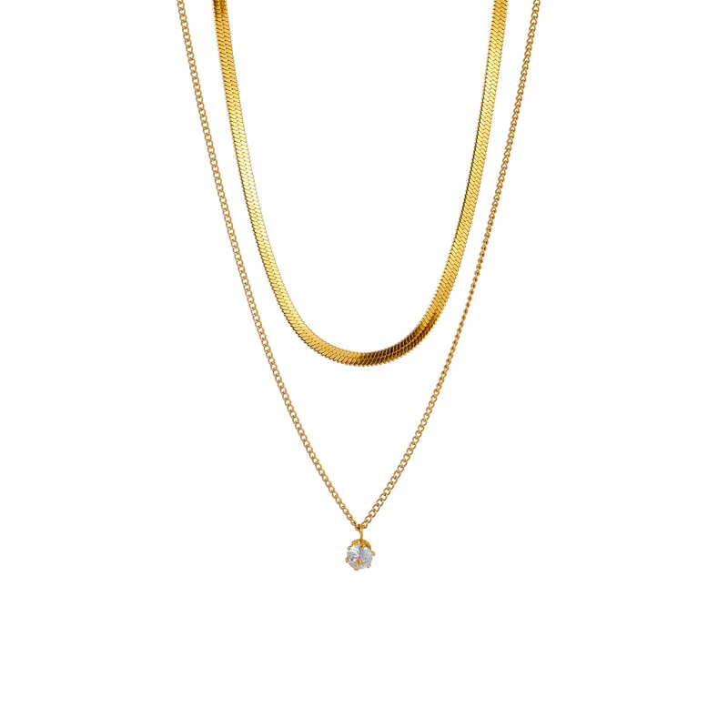 Cadena doble melina en stainless steel con zirconia
